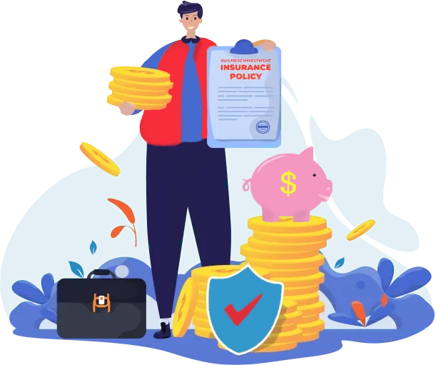man with business investment insurance policy, saving money while being protected by insurance coverage